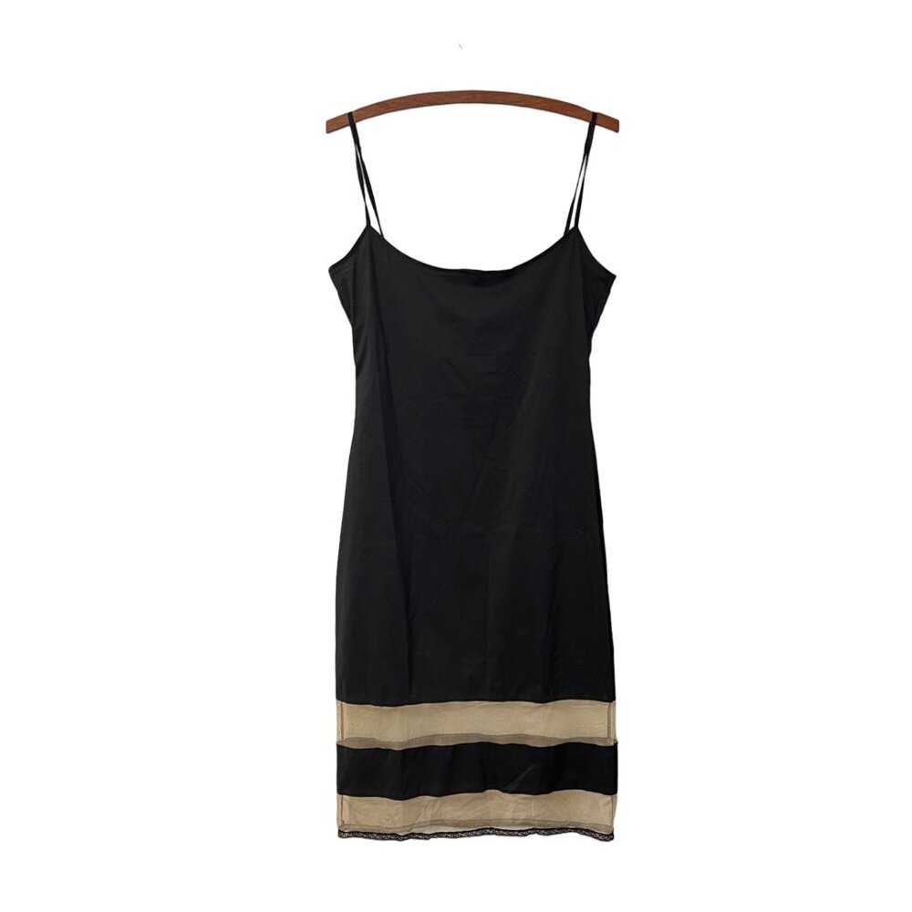 Vannina Vesperini Paris Womens Black Beige Sheer Mesh Hem Slip Dress Size 34B